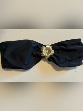 Black Floral-Accent Headband with Gold Flower